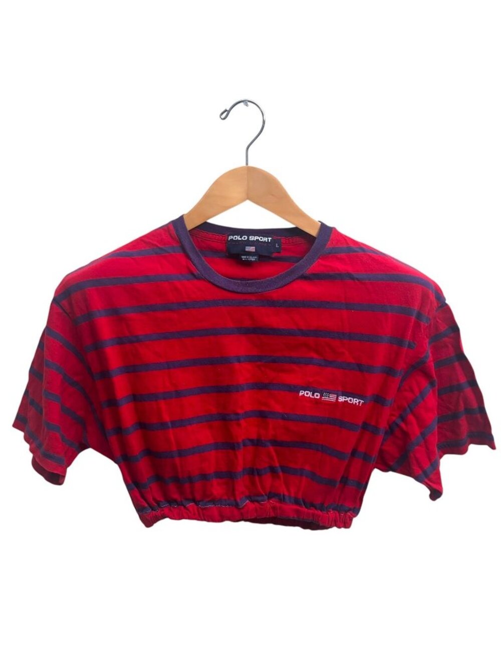 Vintage Polo Sport Ralph Lauren Striped Crop Top L Embroidered Logo Baby Tee Y2K